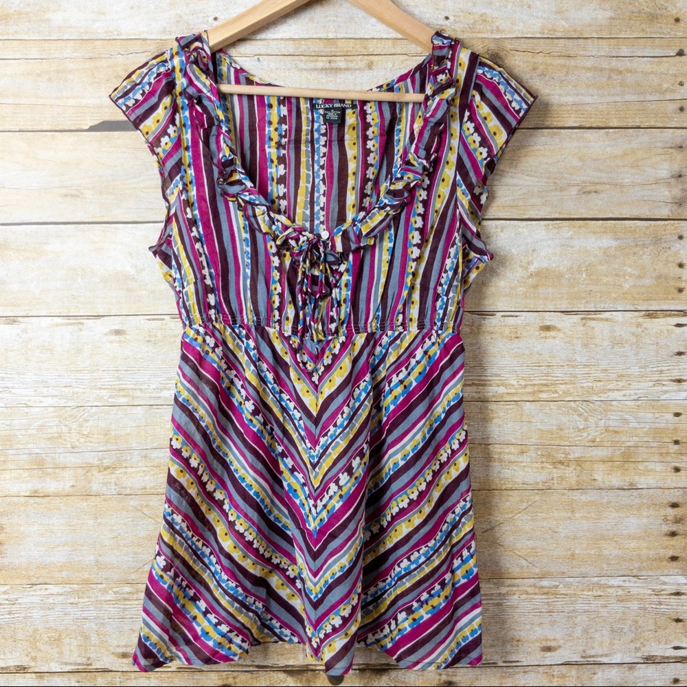 Lucky Brand Blouse Multicolor Stripe Cap S… - Picture 2 of 4